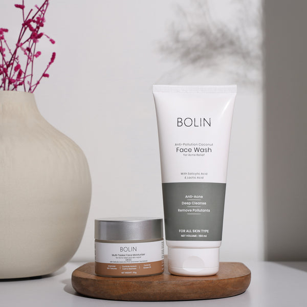 A skincare kit by BOLIN, consisting of a face wash and moisturizing cream.