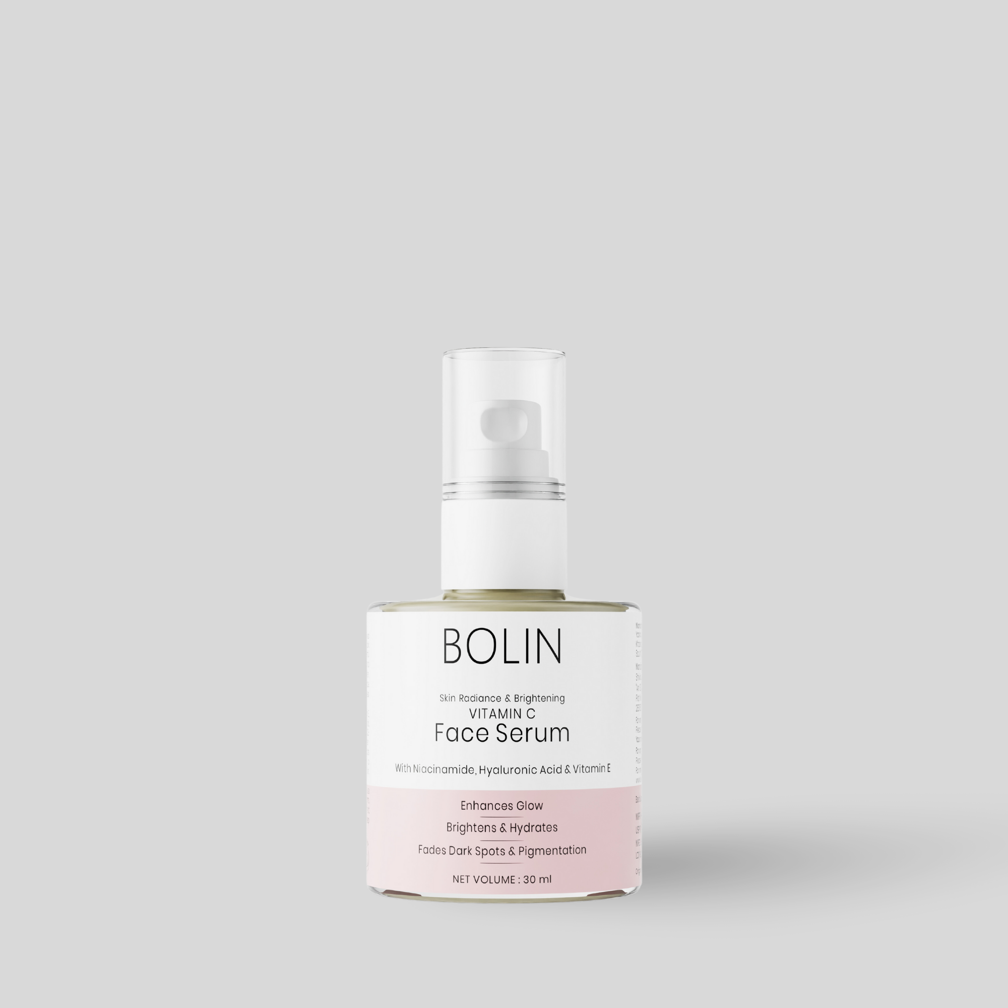 A bottle of Bolin World Skin Brightening & Radiance Vitamin C Face Serum with Niacinamide, Kojic Acid, Hyaluronic Acid 