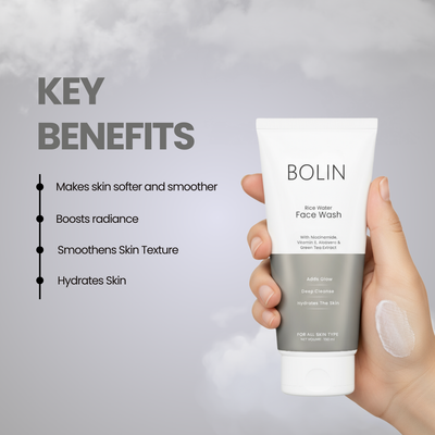 Rice Water Face Wash with Niacinamide, Vitamin E, Aloe Vera & Green Tea Extracts