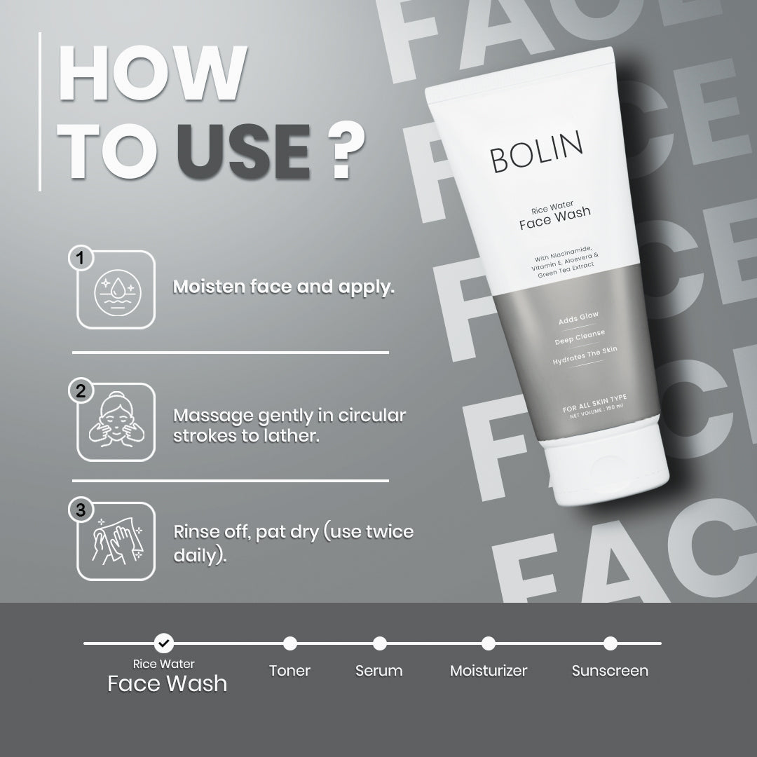 Rice Water Face Wash with Niacinamide, Vitamin E, Aloe Vera &amp; Green Tea Extracts