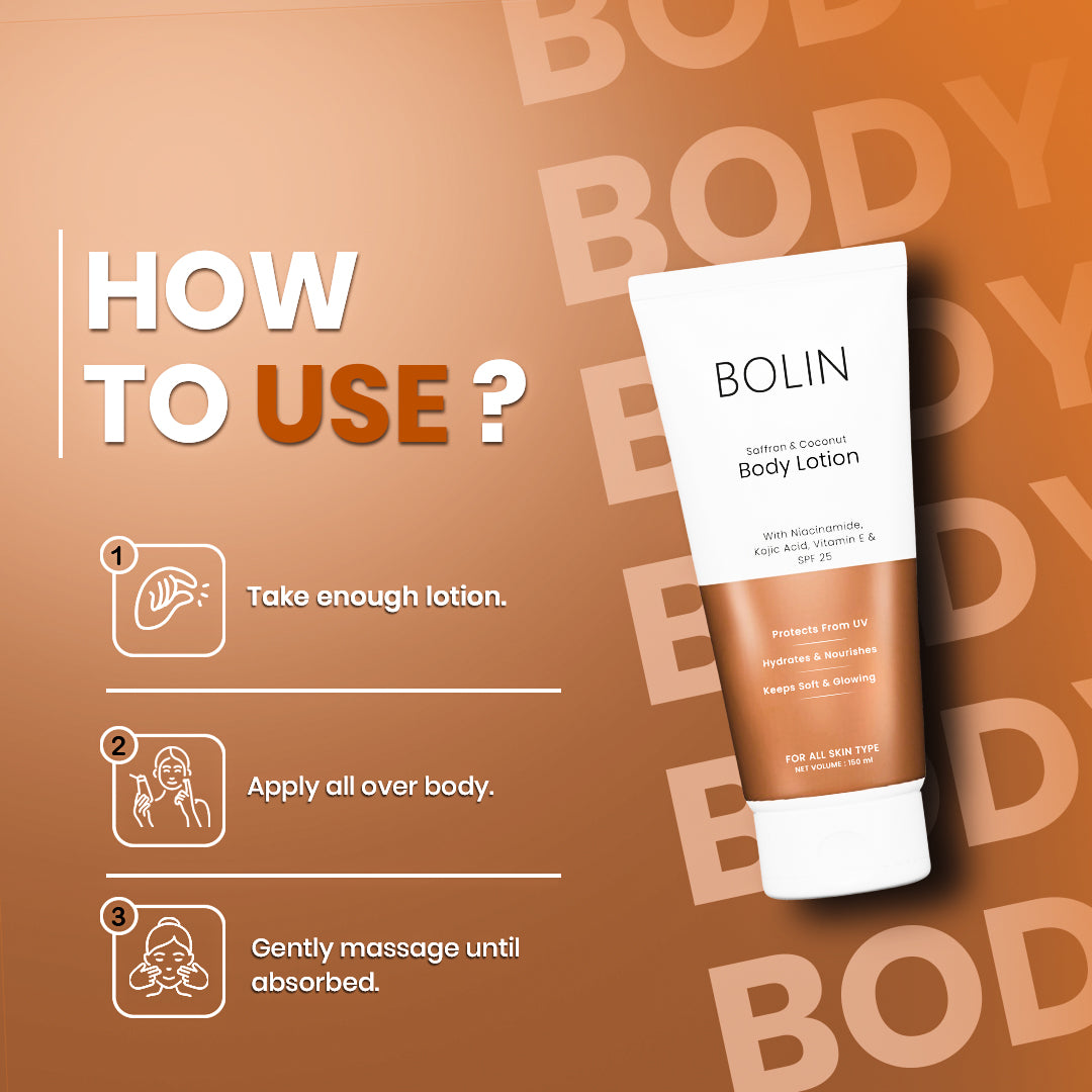 Saffron & Coconut Body Lotion with Niacinamide, Shea Butter, Vitamin E & SPF 25